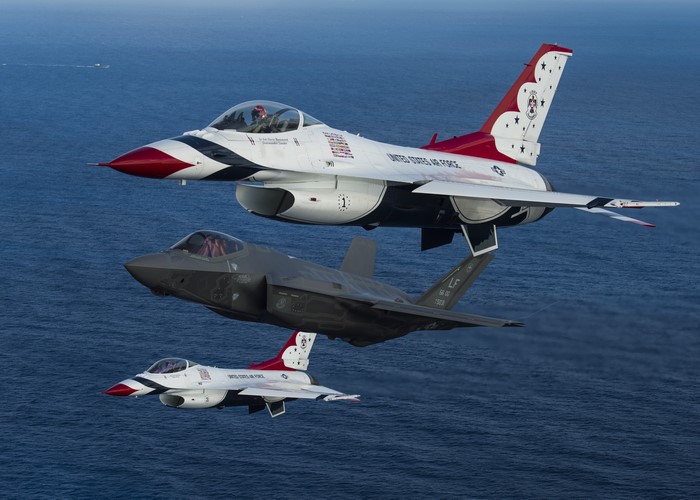 Three US Air Force Fighter Jets in Flight