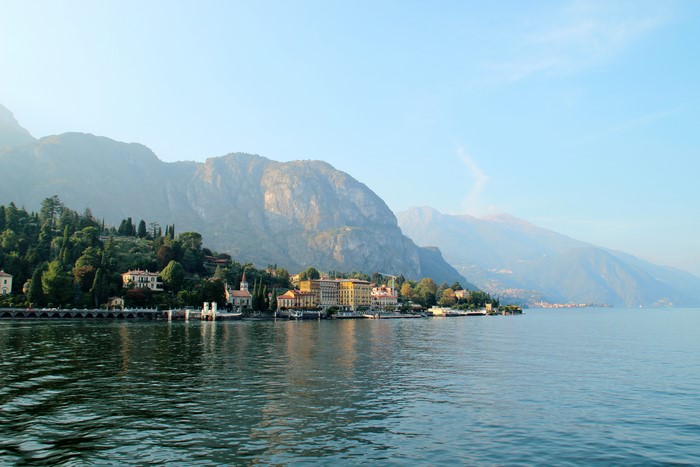 Lake Como with Mountains and Houses in Griante, Lombardy, Italy