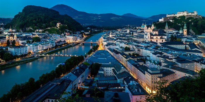 4K Evening view of Salzburg, Austria