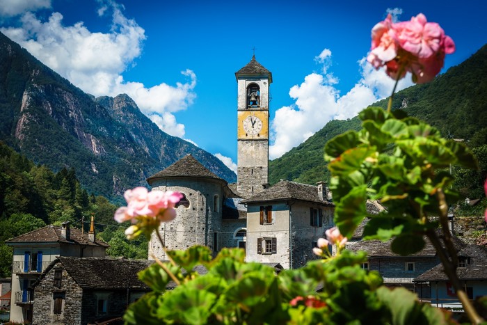 Lavertezzo Church and Houses in Canton of Ticino, Switzerland