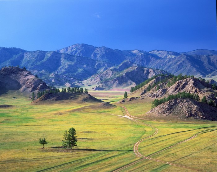 Rolling hills and mountains in Altai Republic, Russia
