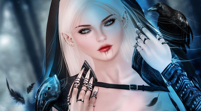 Blonde vampire girl with a raven