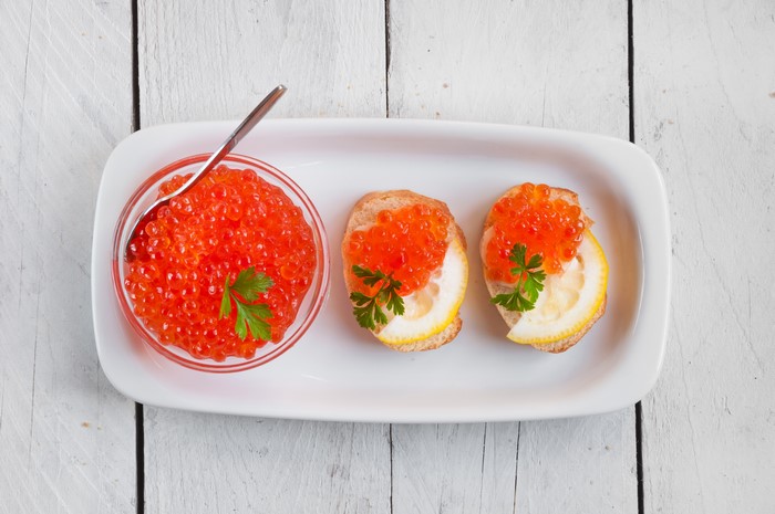 Red Caviar with Bread and Lemon
