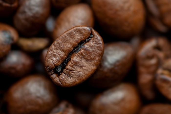 Macro shot of roasted coffee beans