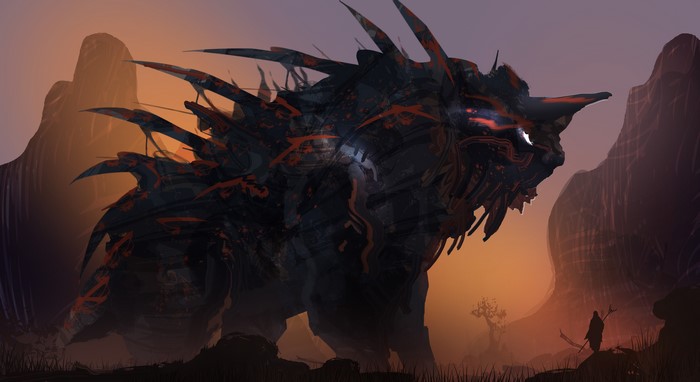 Monster in a desolate landscape