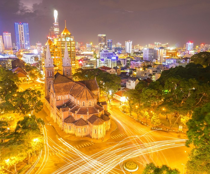Notre Dame Cathedral Basilica of Saigon at night
