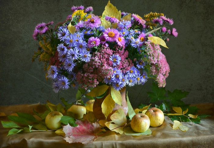 Still-life with Asters, Apples, and Foliage