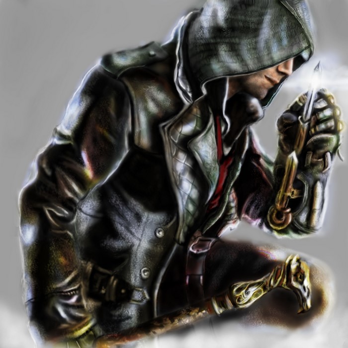 Jacob Frye from Assassin's Creed holding a knife