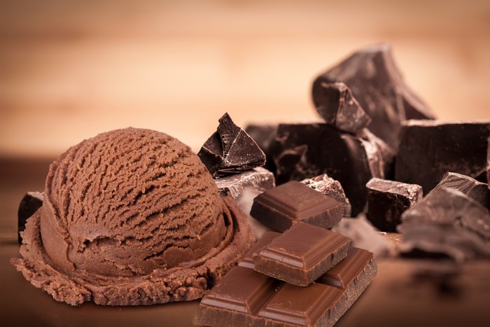 Chocolate ice cream scoop with chocolate chunks