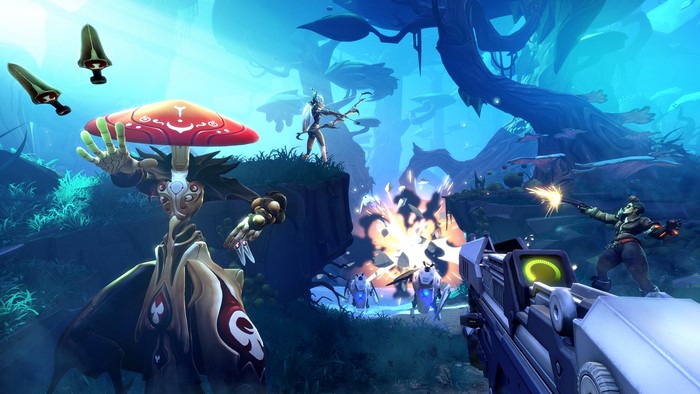 Battleborn characters in a vibrant alien landscape
