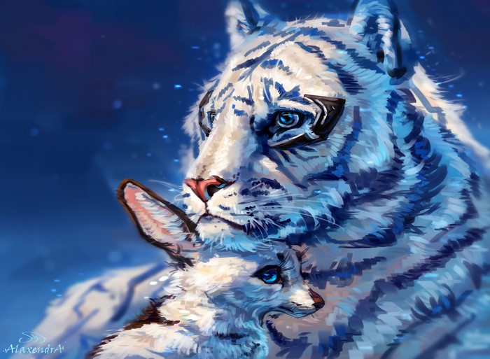 White Tiger and Fox Painting Art