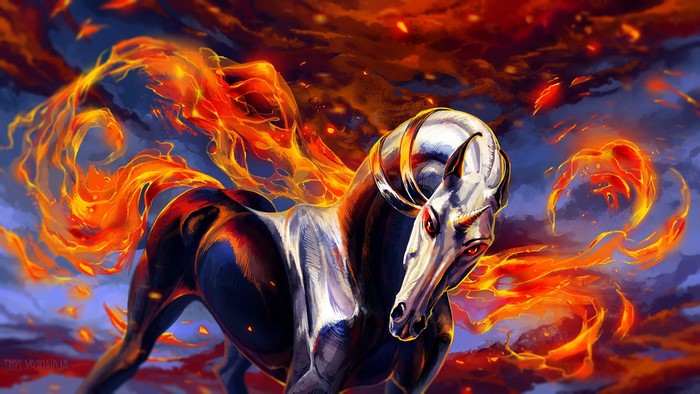 Fiery Unicorn with a dark body and white head