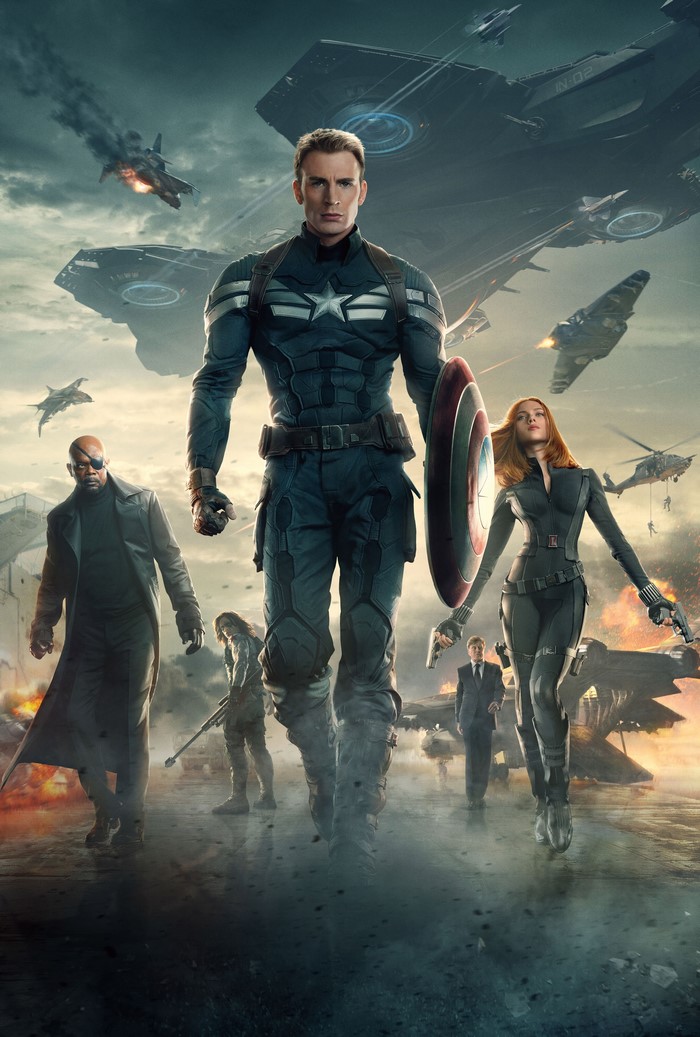 Captain America, Black Widow, and Nick Fury from Captain America: The Winter Soldier