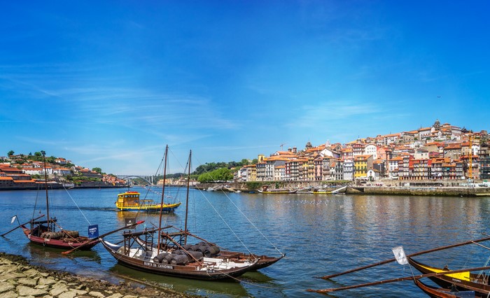 4K Porto Portugal River with Boats and Houses
