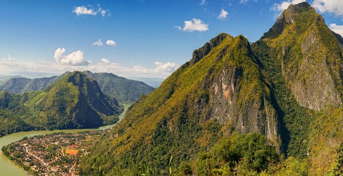 Nong Khiaw Viewpoint Laos with Mountains and River