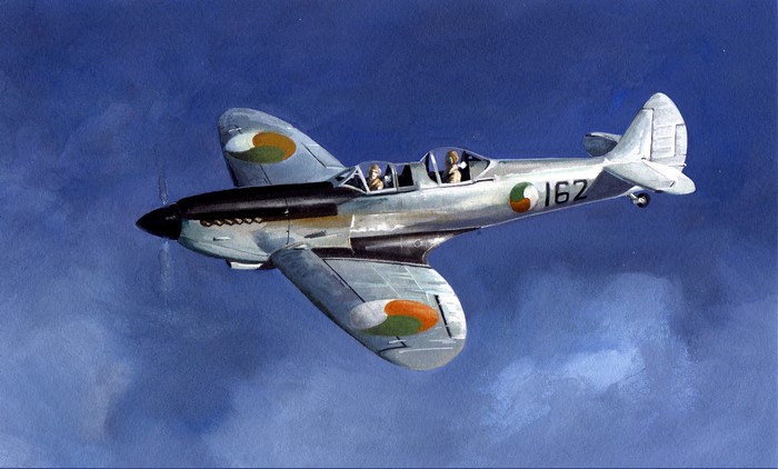 Painting of a Supermarine Spitfire fighter airplane