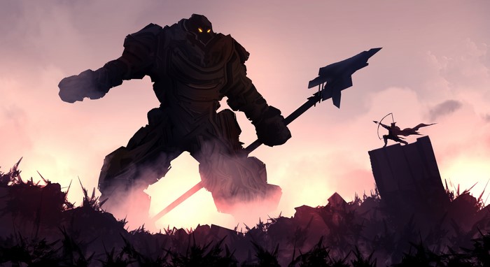 Giant monster with spear and archer warrior