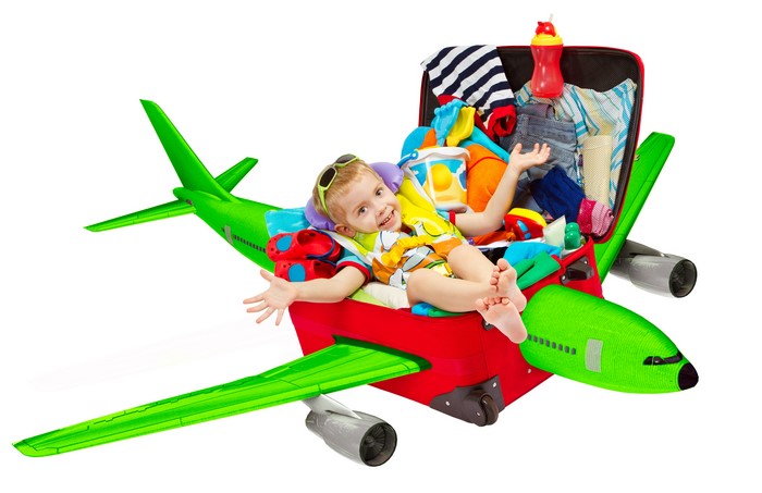 Boy in Suitcase Airplane