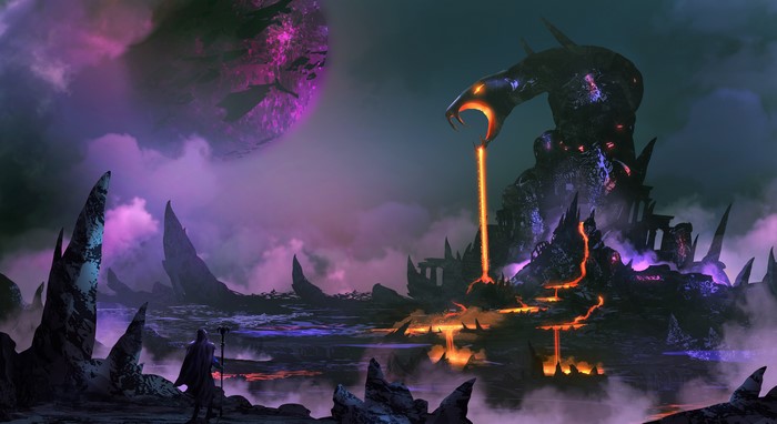 Monster spewing lava on a dark planet