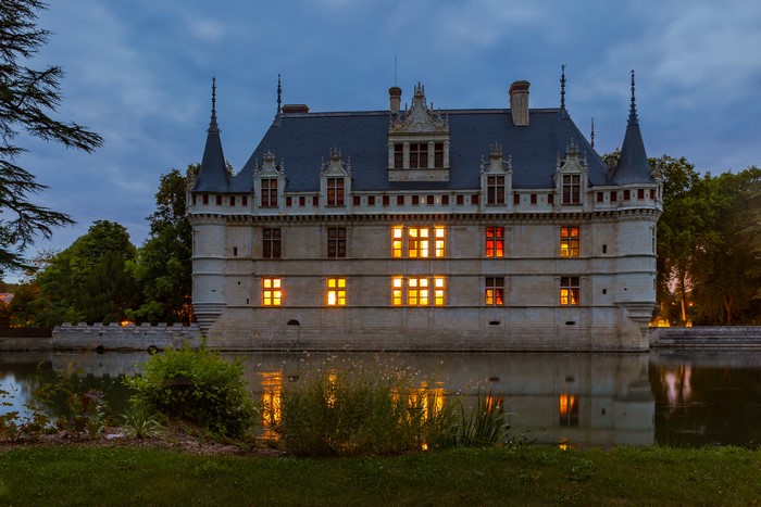 Chateau Azay-le-Rideau castle at dusk