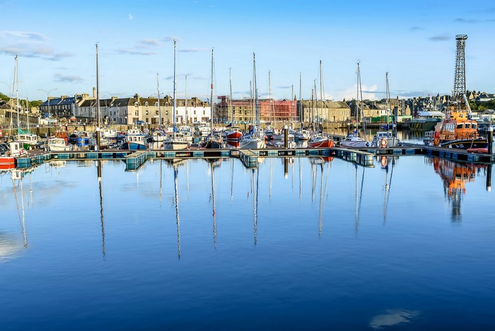 Wick Harbour with boats and buildings