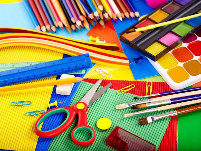 Stationery: Scissors, Pencils, Paintbrushes, Paint