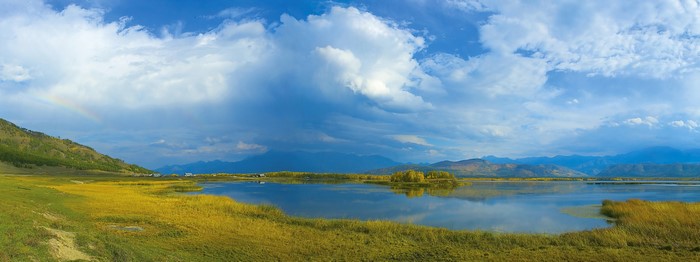 4K Russia Siberia River Grasslands Sky Clouds
