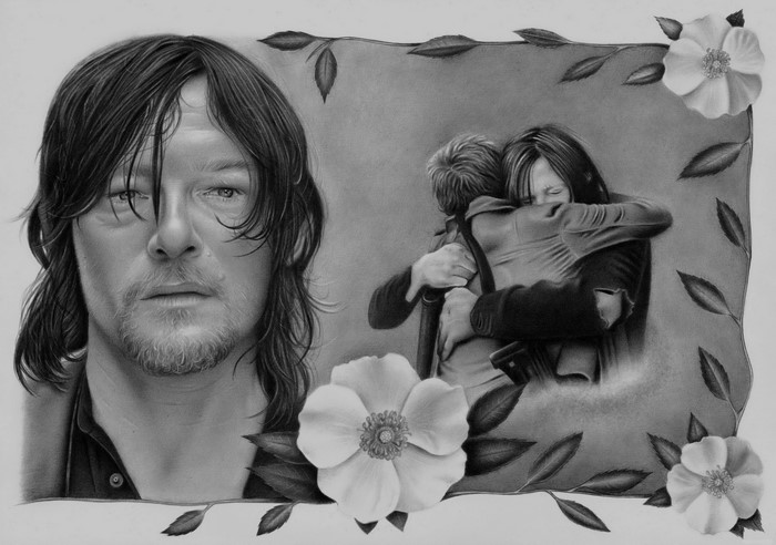Daryl and Carol from The Walking Dead, Pencil Drawing
