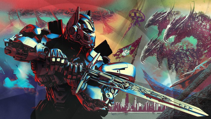 Optimus Prime from Transformers: The Last Knight with swords