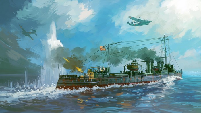 Clemson-class destroyer repels Japanese attack