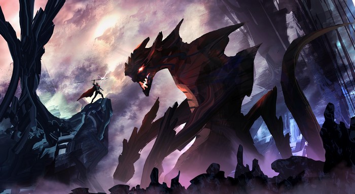 Warrior fighting a monster
