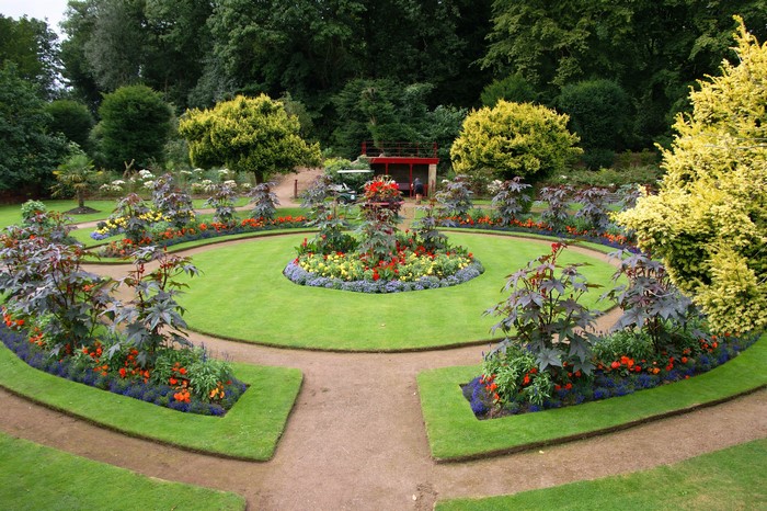 Circular flower bed and garden paths at Wentworth Castle Gardens