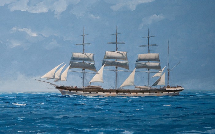 Painting of a sailing ship on the ocean