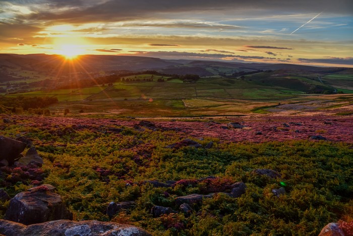 Sunset over fields in Derbyshire, United Kingdom