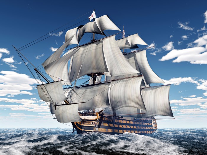 4K Tall Ship Sailing on the Sea