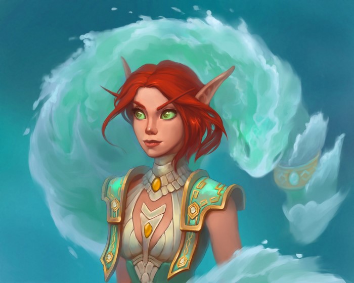 Blood elf mage with water elemental from World of Warcraft