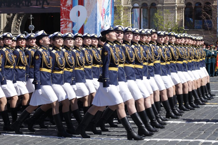 Russian female cadets marching in a military parade