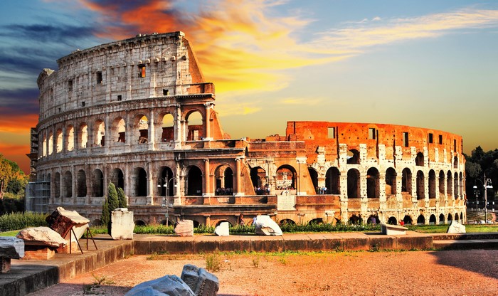 Colosseum in Rome, Italy at sunset