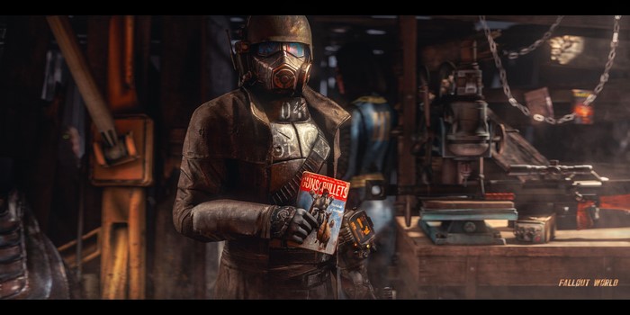 NCR Ranger holding Guns and Bullets magazine in Fallout