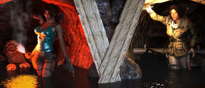 Lara Croft from Tomb Raider 2013 in a cave
