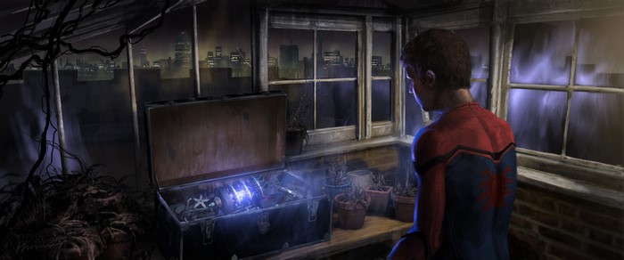 Spider-Man from Spider-Man: Homecoming in a greenhouse