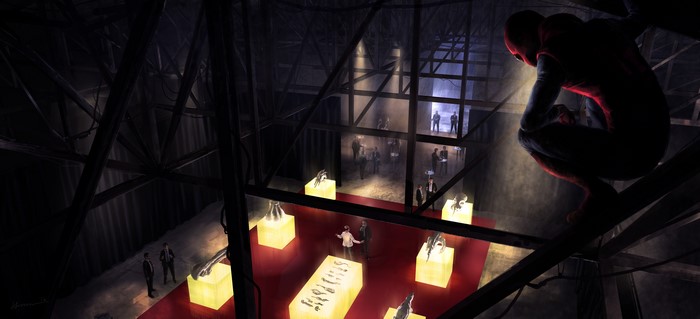 Spider-Man from Spider-Man: Homecoming in a warehouse