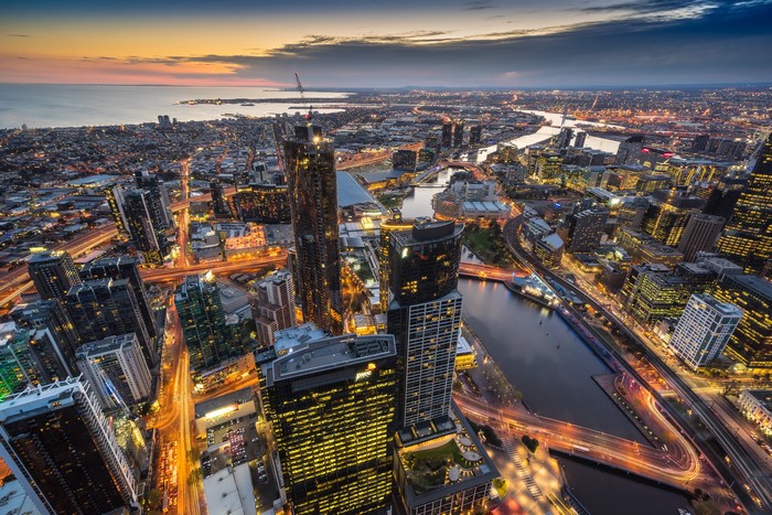 Melbourne Skyline at Dusk with Eureka Tower