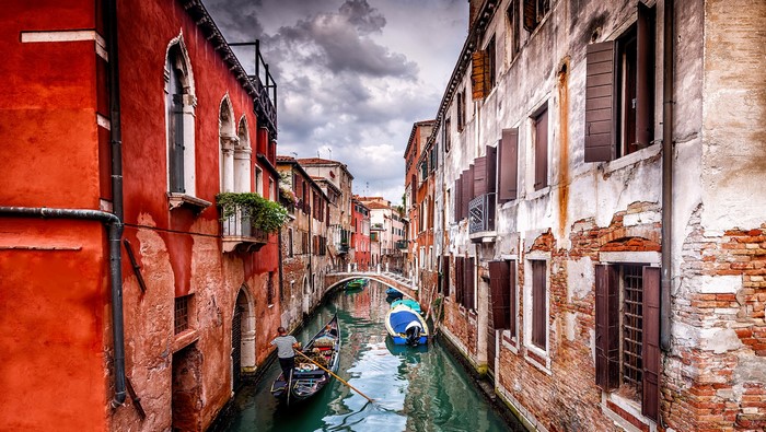 Gondola on a canal in Venice, Italy