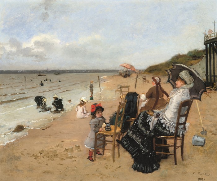 Mother and Daughter on the Beach by Ernest Ange Duez
