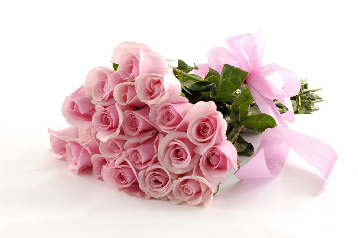 Bouquet of pink roses with a pink ribbon