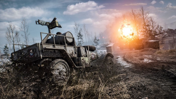 Battlefield 1 military vehicle explosion in mud