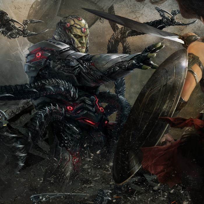 Brainiac from Injustice 2 fighting Wonder Woman
