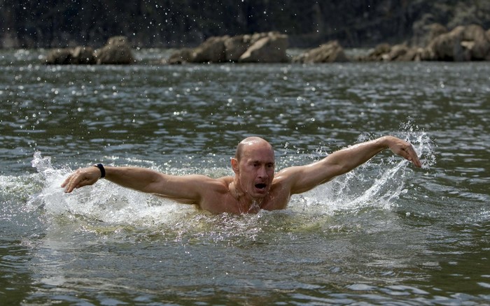 Vladimir Putin Swimming in Natural Water