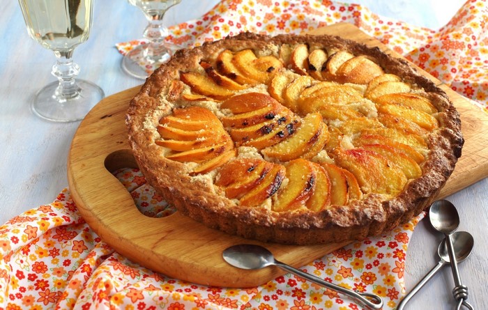 Peach Tart with Wine Glasses